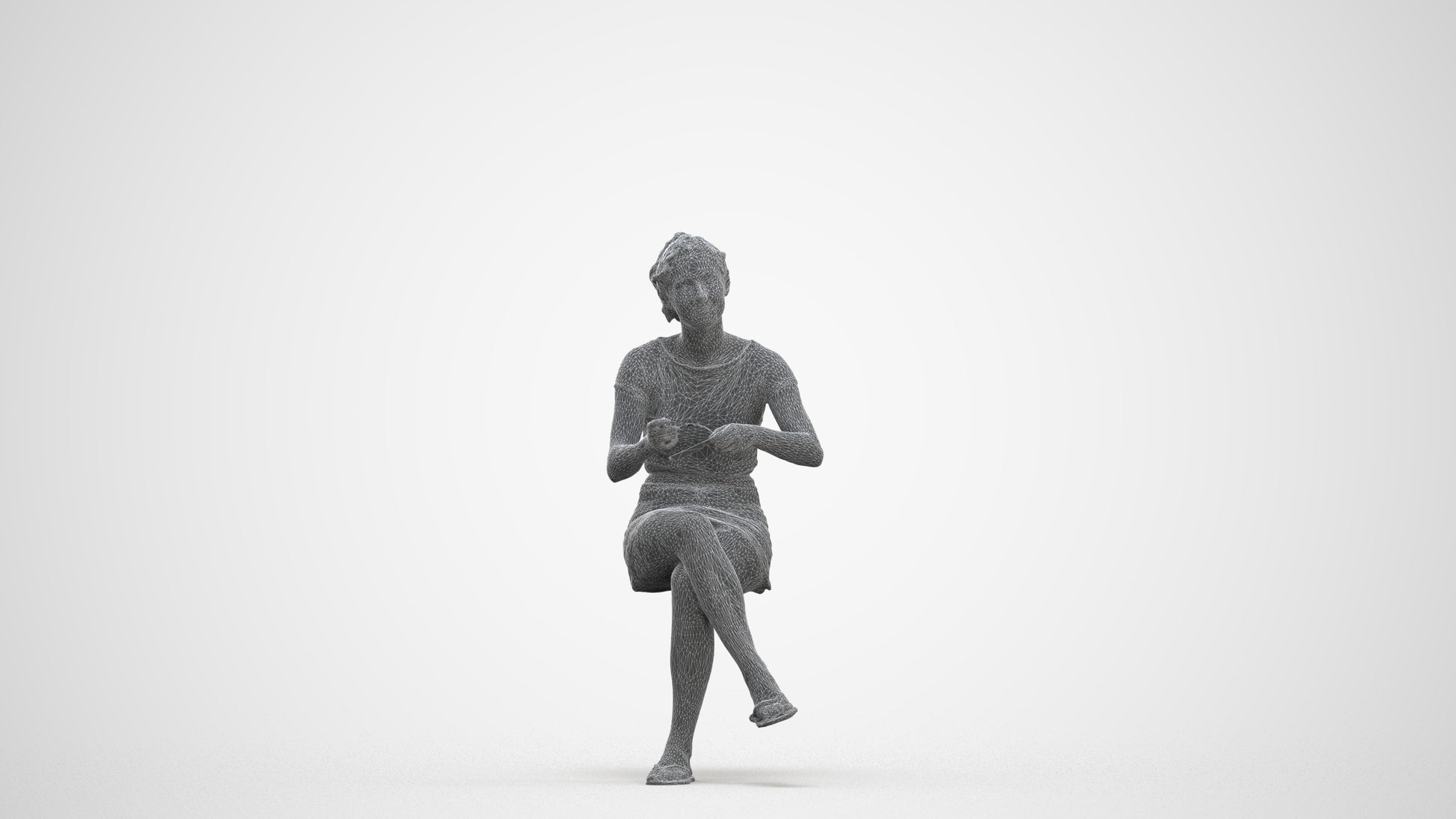 scanned 3D woman casual sitting, photogrammetry people for Enscape and V-Ray, three-quarter front view render