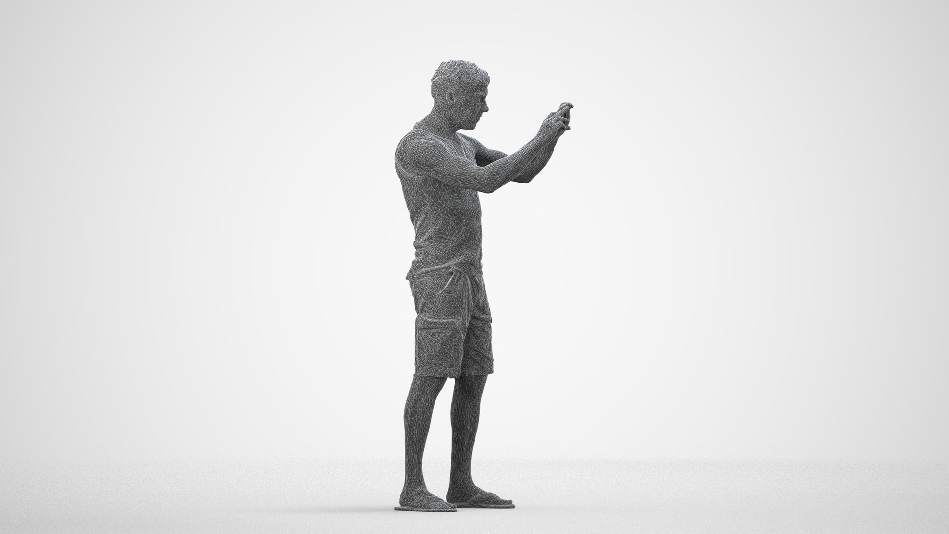 realistic 3D man casual standing, scanned archviz people for Blender and 3ds Max, wireframe side view