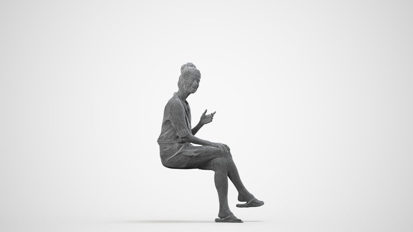 realistic 3D human woman business sitting, archviz people FBX OBJ for Blender, wireframe side view