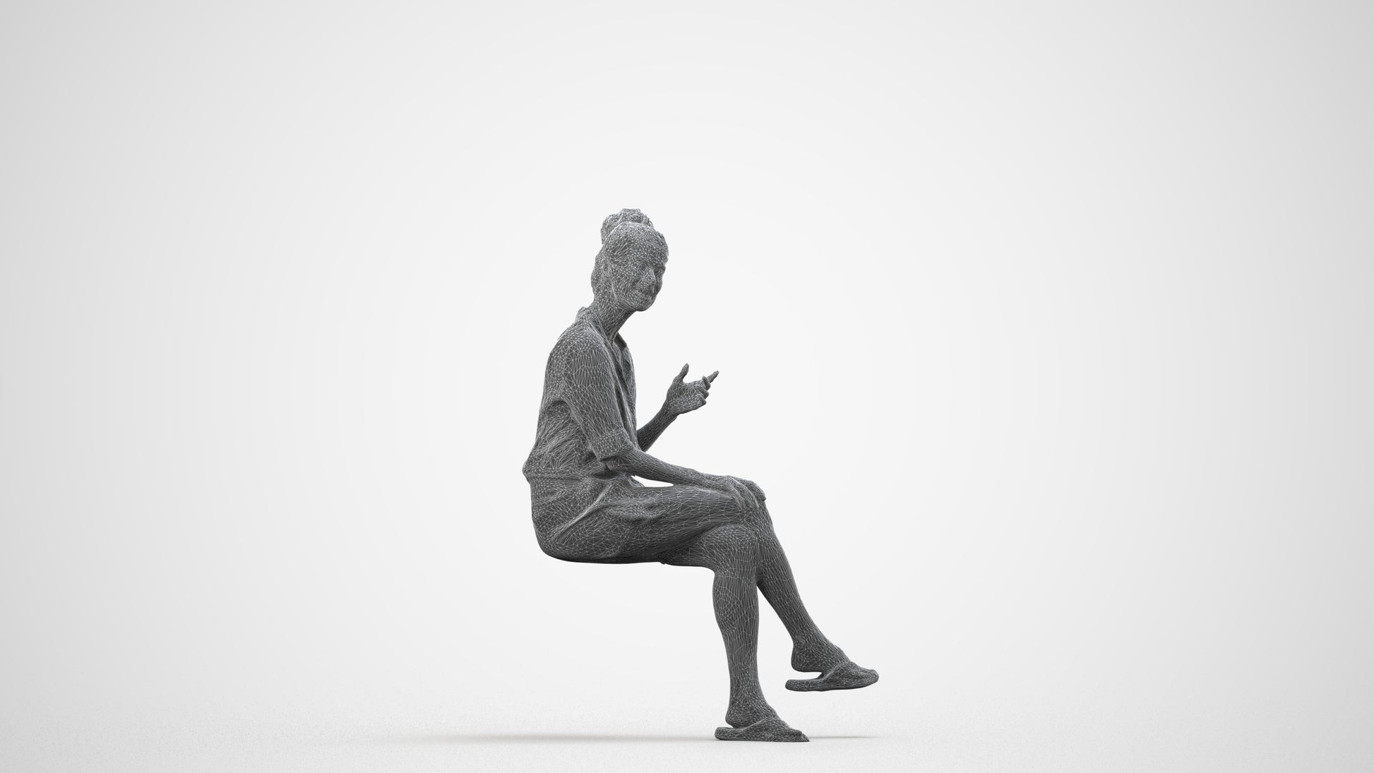 realistic 3D human woman business sitting, archviz people FBX OBJ for Blender, wireframe side view