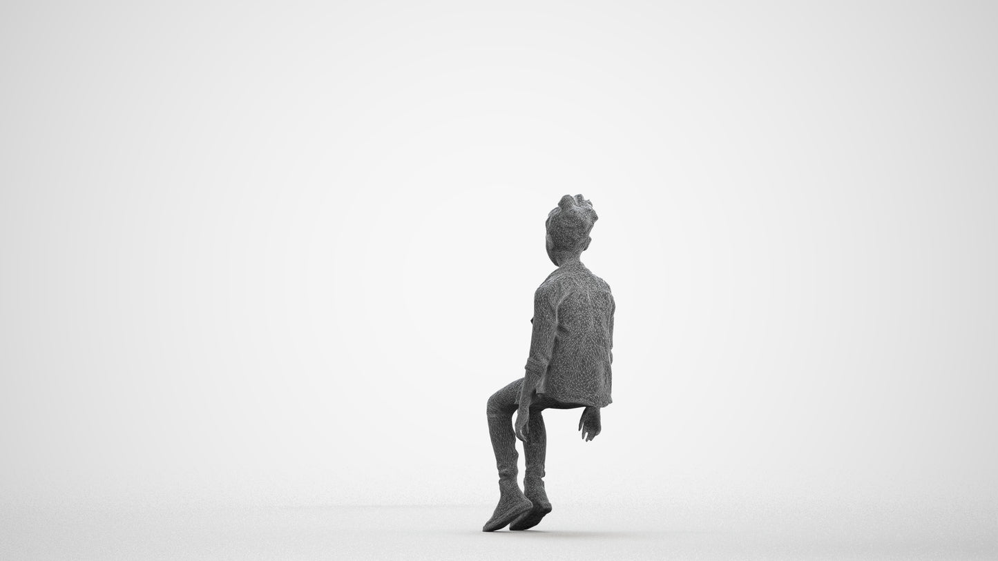 photogrammetry 3D girl casual kids, realistic human model archviz FBX, wireframe front view