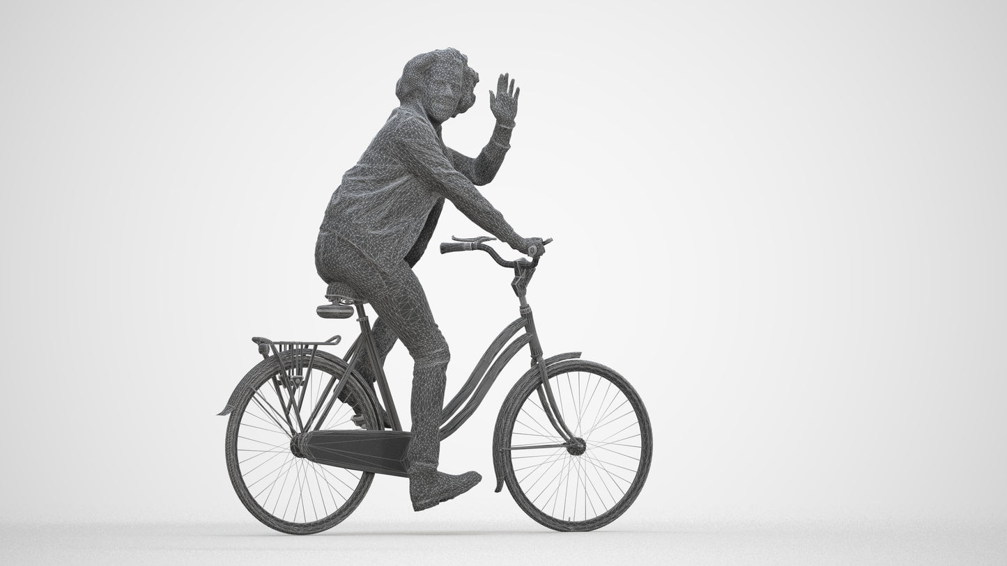 3D people model man casual cycling, scanned human for 3ds Max rendering, wireframe back view