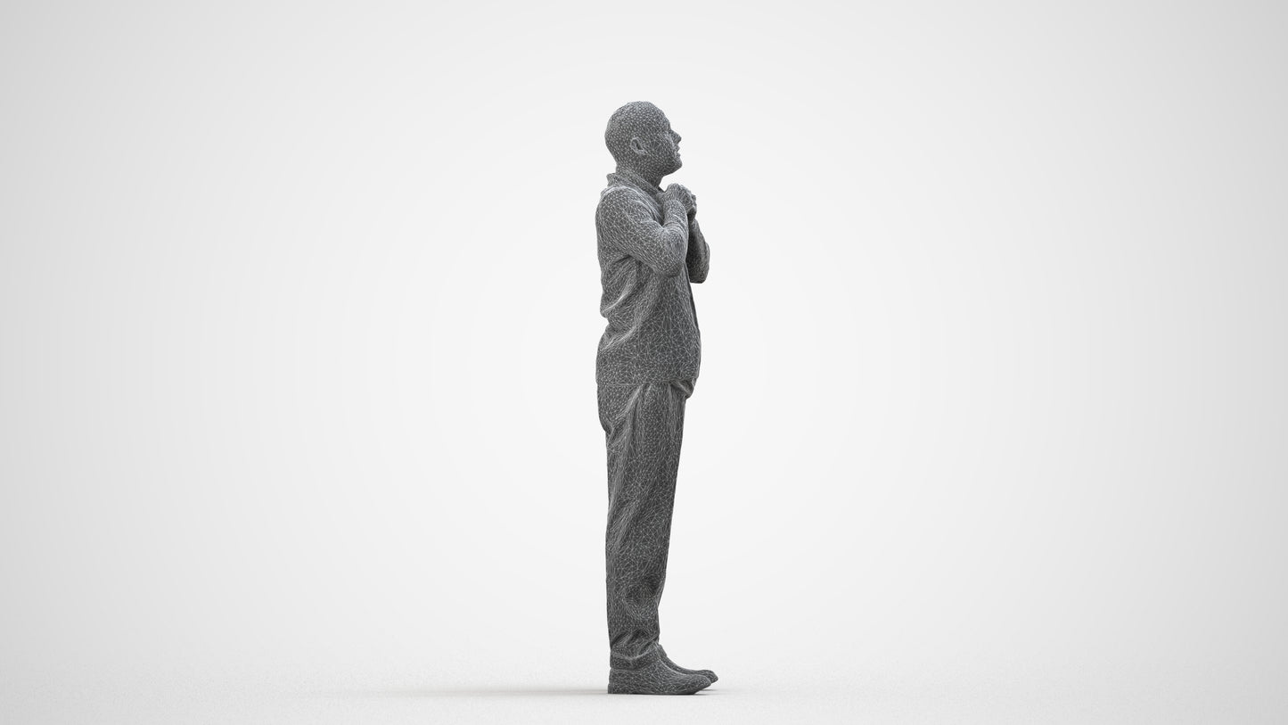3D people model man business standing, scanned human for 3ds Max rendering, wireframe side view