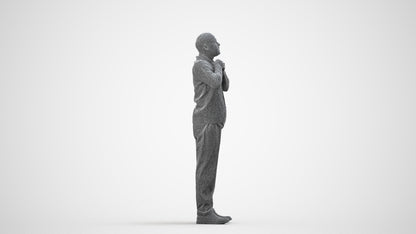 3D people model man business standing, scanned human for 3ds Max rendering, wireframe side view