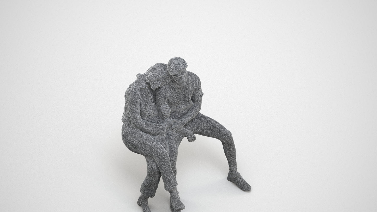 3D people model woman business couple, scanned human for 3ds Max rendering, wireframe three-quarter view