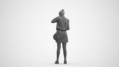 realistic 3D woman casual standing, scanned archviz people for Blender and 3ds Max, wireframe front view