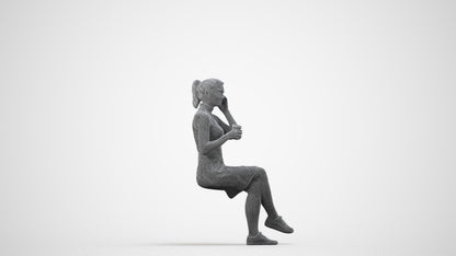 scanned 3D woman casual sitting, photogrammetry people for Enscape and V-Ray, wireframe side view