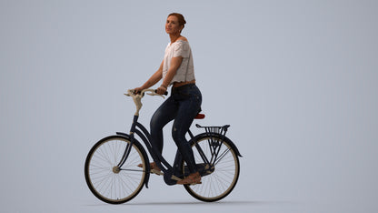 3D people model woman casual cycling, scanned human for 3ds Max rendering, three-quarter view render