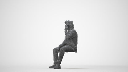 3D human model man casual sitting, photogrammetry scanned person for archviz, square thumbnail