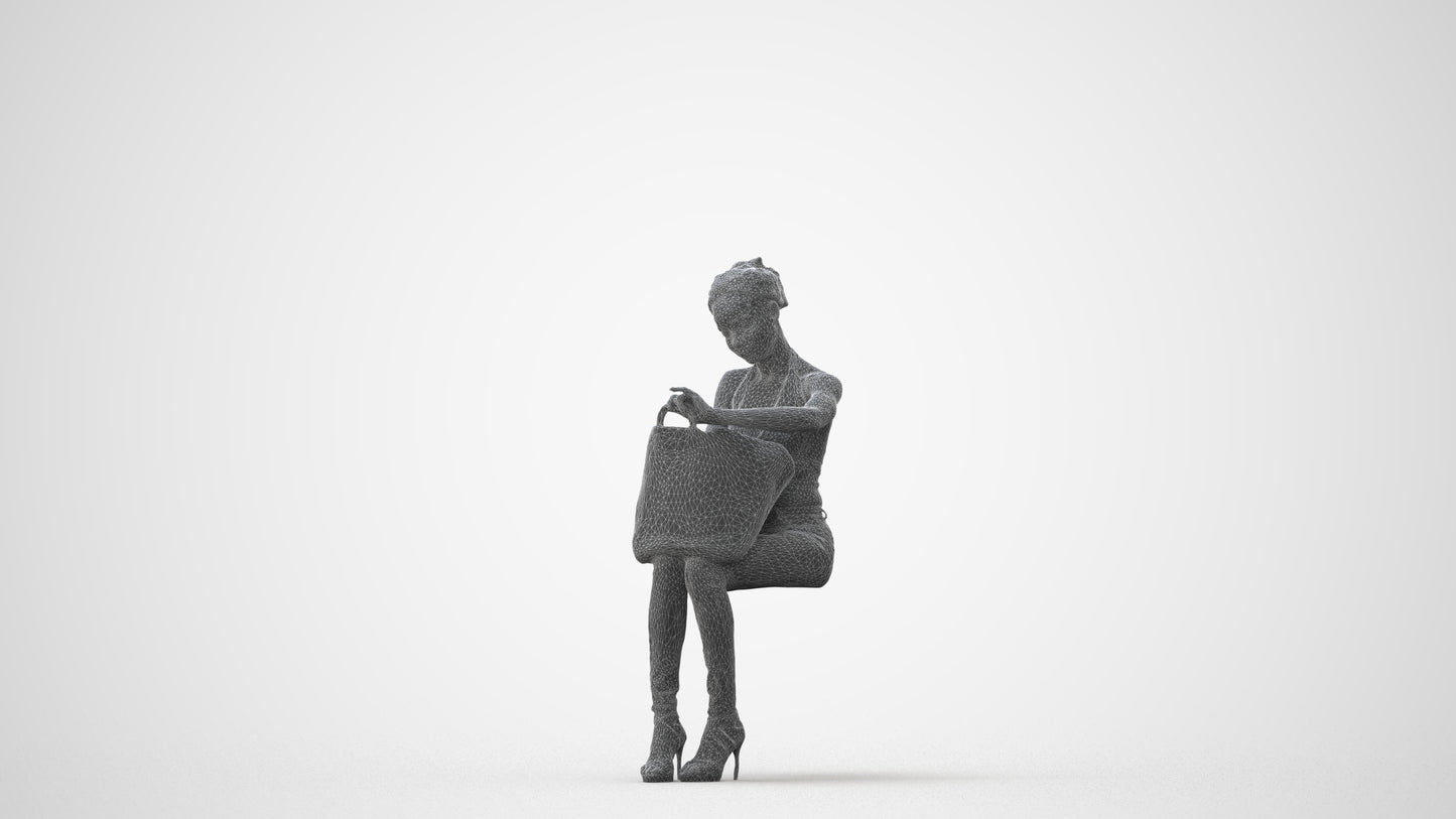 realistic 3D people woman casual sitting, render-ready for V-Ray and Corona, FBX OBJ, square thumbnail