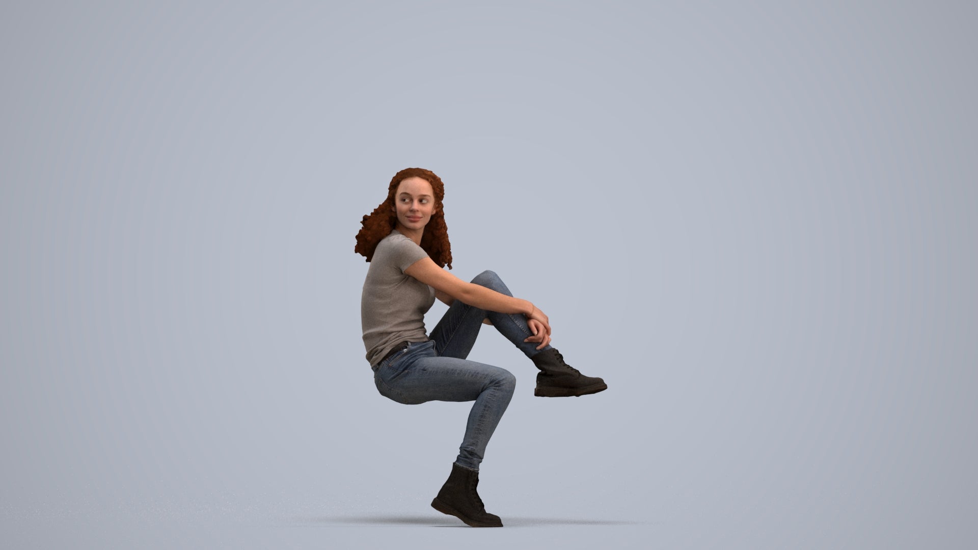3D people model woman casual sitting, scanned human for 3ds Max rendering, standing pose render