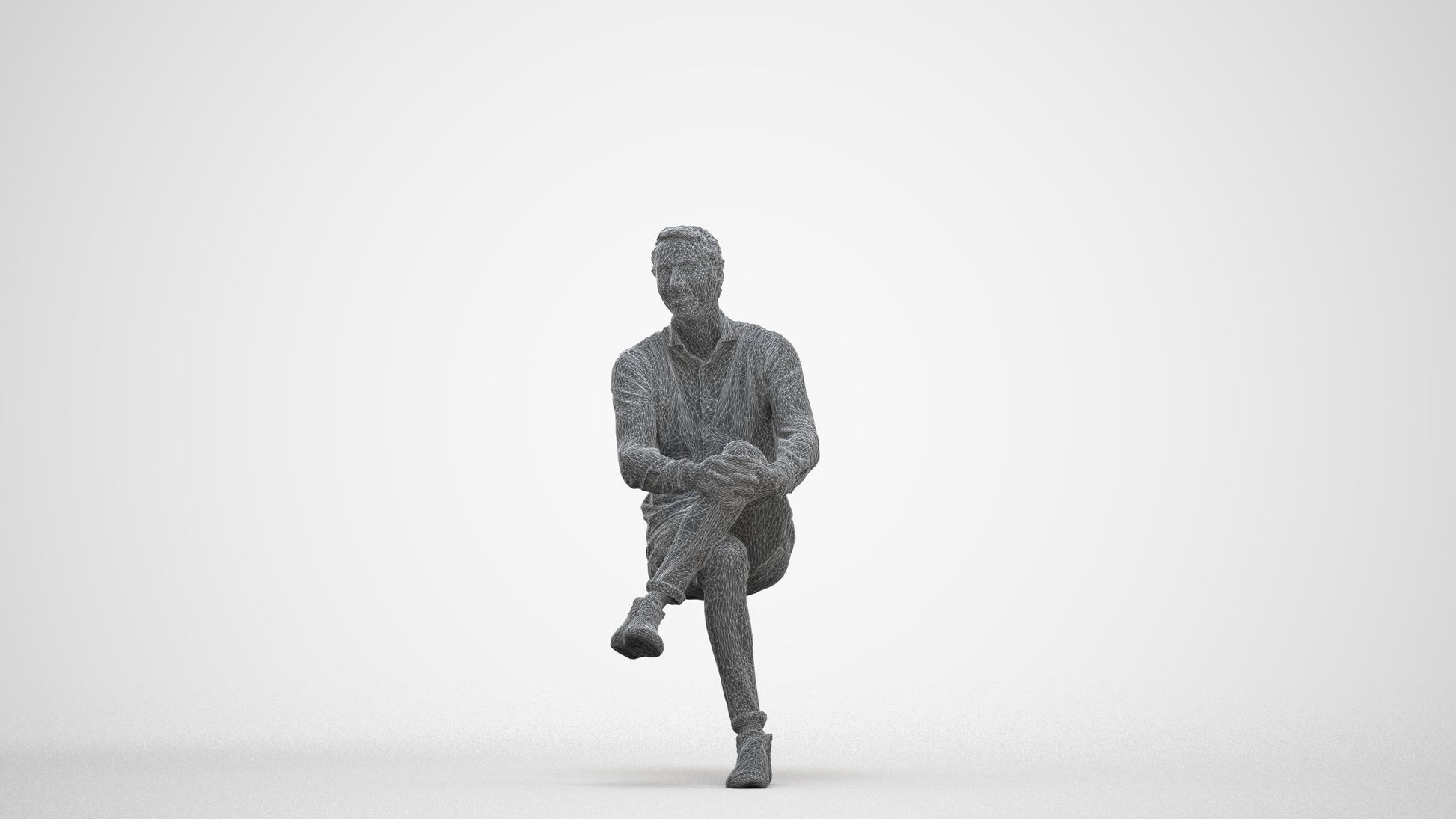 realistic 3D human man casual sitting, archviz people FBX OBJ for Blender, three-quarter front view render