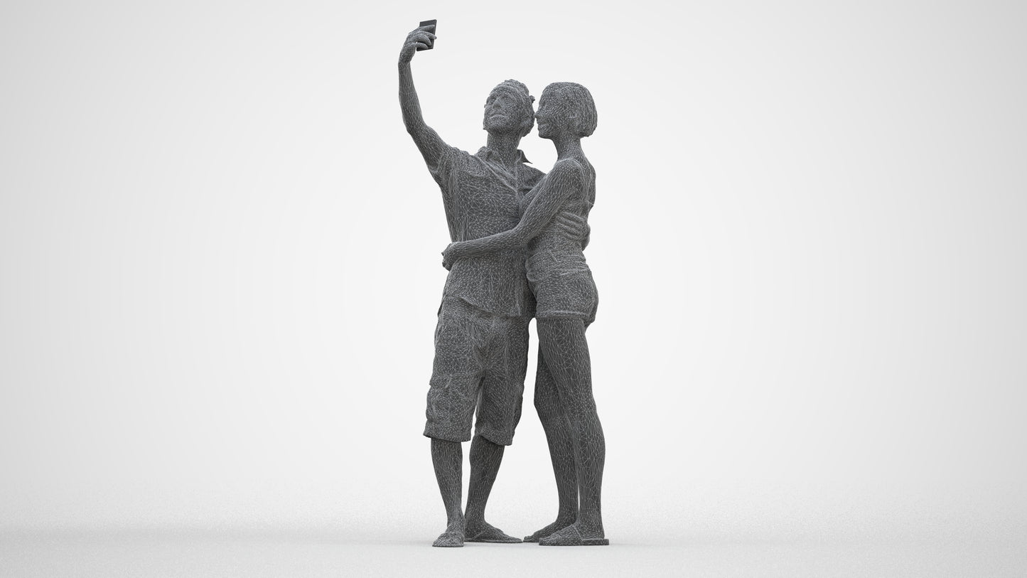 3D human model woman couple, photogrammetry scanned person for archviz, three-quarter front view render