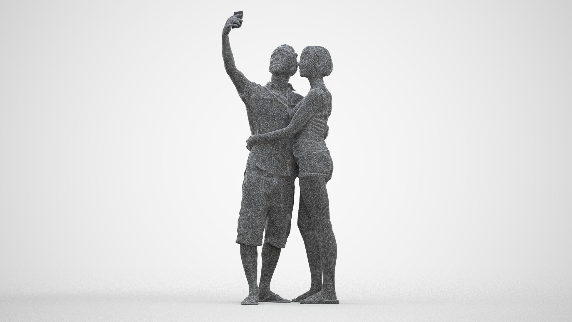 3D human model woman couple, photogrammetry scanned person for archviz, three-quarter front view render
