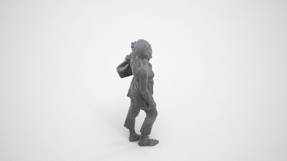 3D scanned senior woman standing casual, photorealistic archviz people for Enscape and SketchUp, wireframe three-quarter view