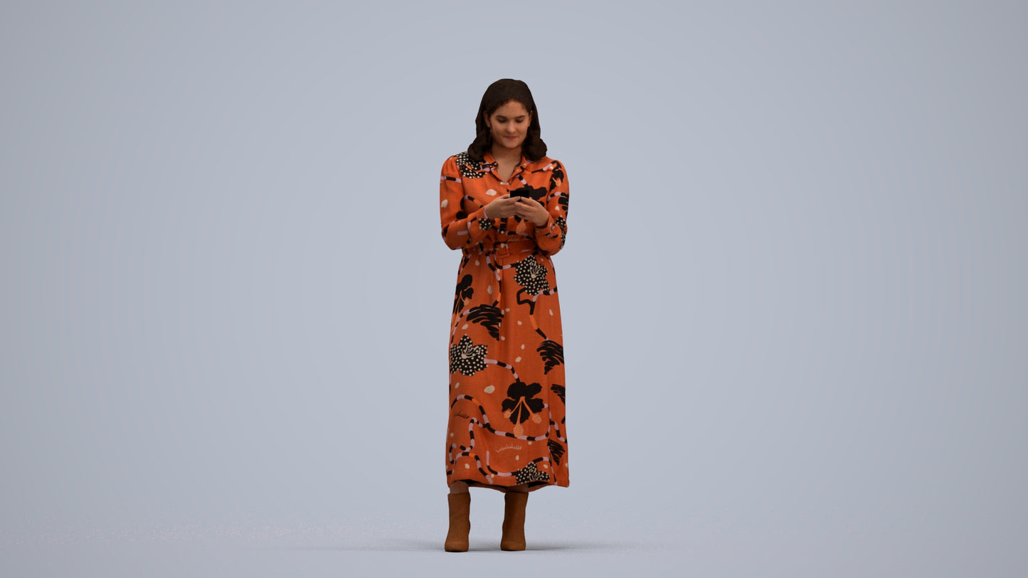 realistic 3D woman casual standing, scanned archviz people for Blender and 3ds Max, standing pose render