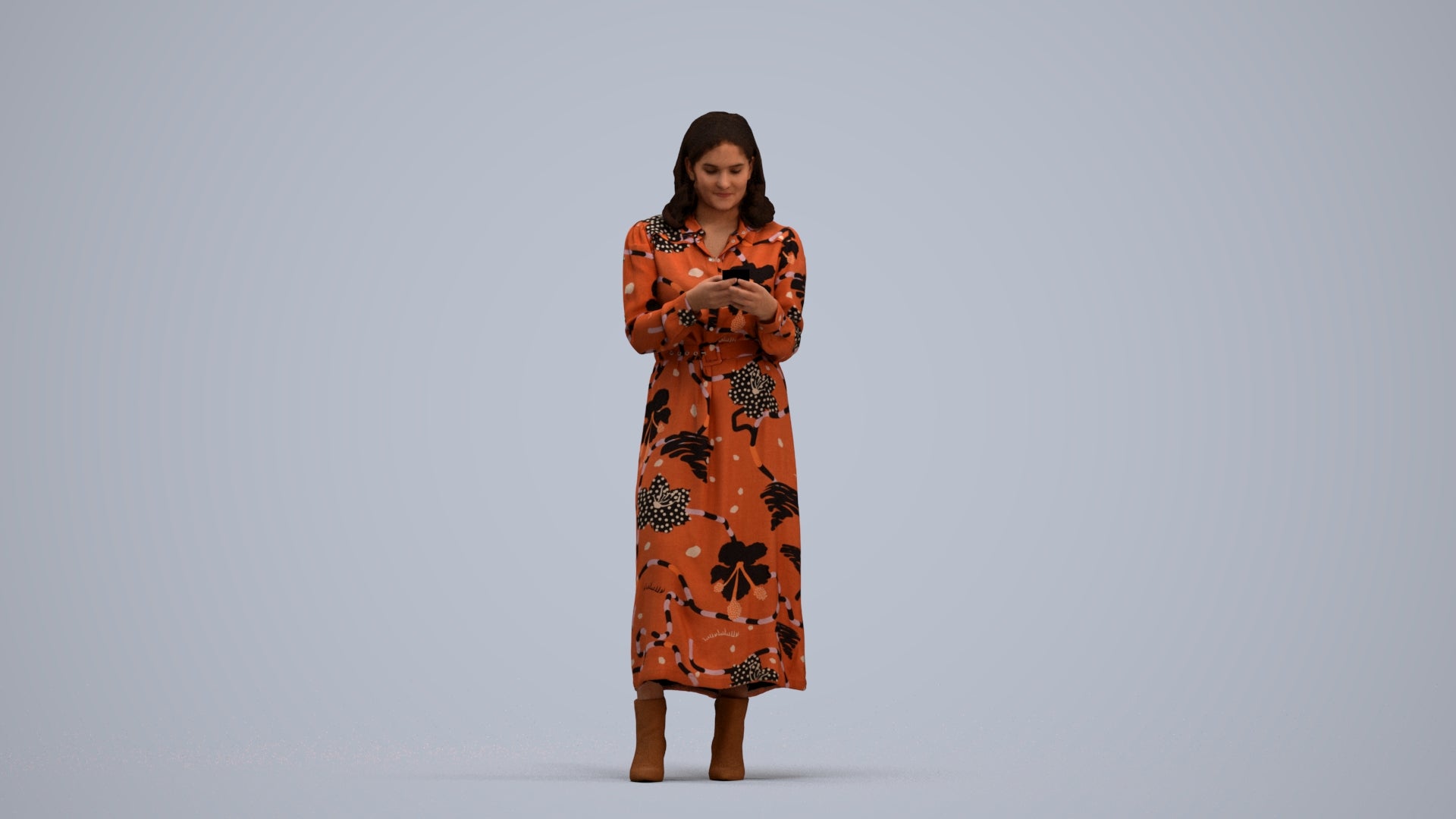 realistic 3D woman casual standing, scanned archviz people for Blender and 3ds Max, standing pose render