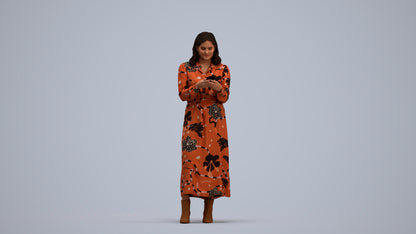realistic 3D woman casual standing, scanned archviz people for Blender and 3ds Max, standing pose render