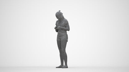 3D people model girl casual standing, scanned human for 3ds Max rendering, wireframe back view