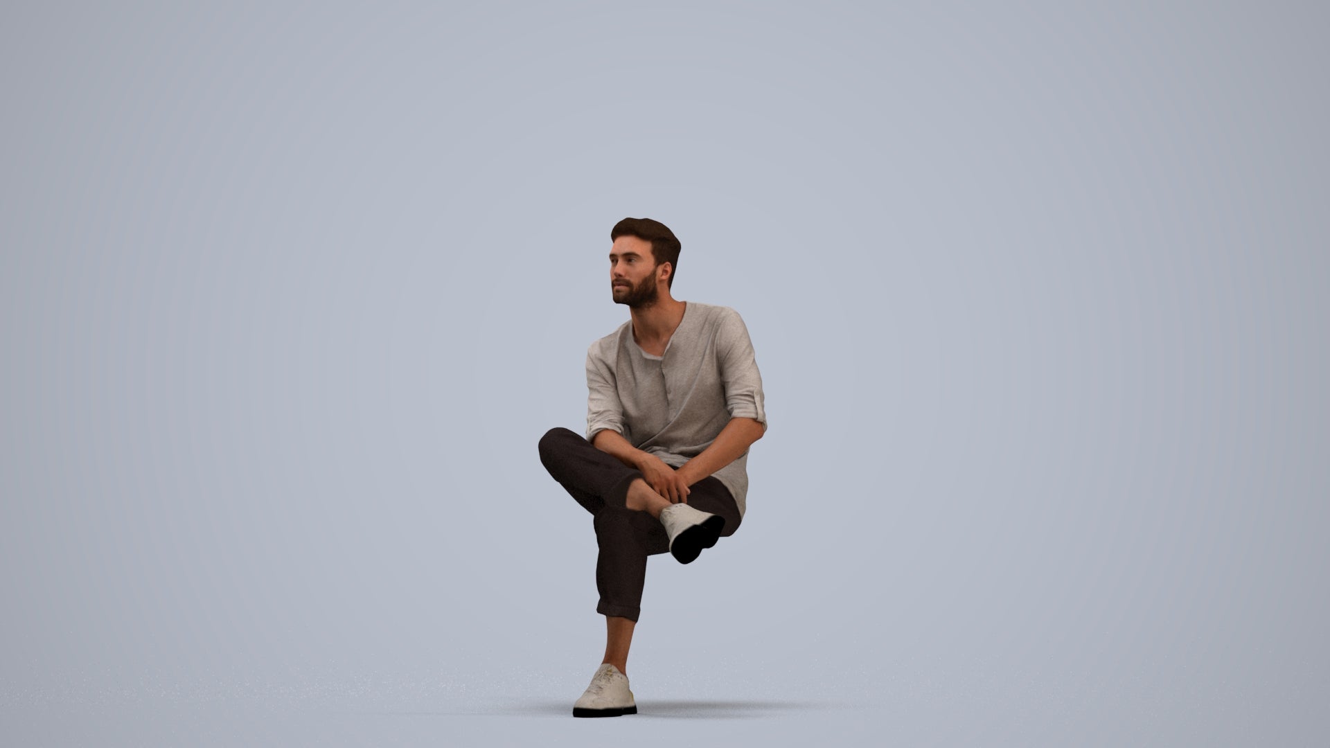 3D people model man casual sitting, scanned human for 3ds Max rendering, standing pose render