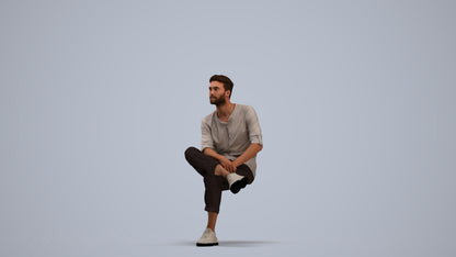 3D people model man casual sitting, scanned human for 3ds Max rendering, standing pose render