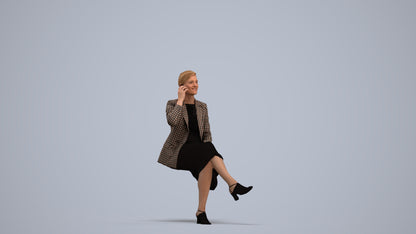 3D human model woman business sitting, photogrammetry scanned person for archviz, standing pose render