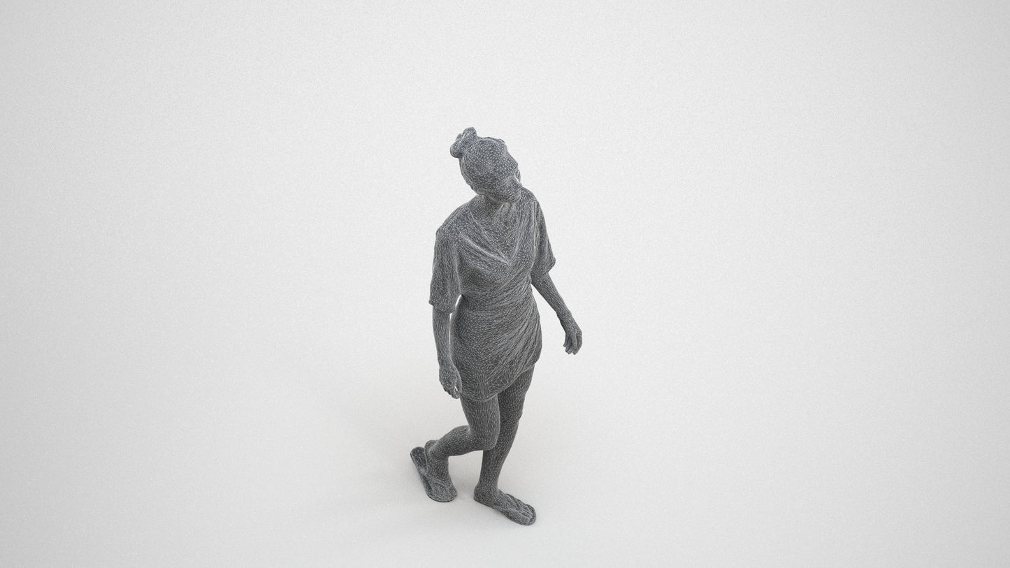 realistic 3D people woman casual walking, render-ready for V-Ray and Corona, FBX OBJ, wireframe three-quarter view