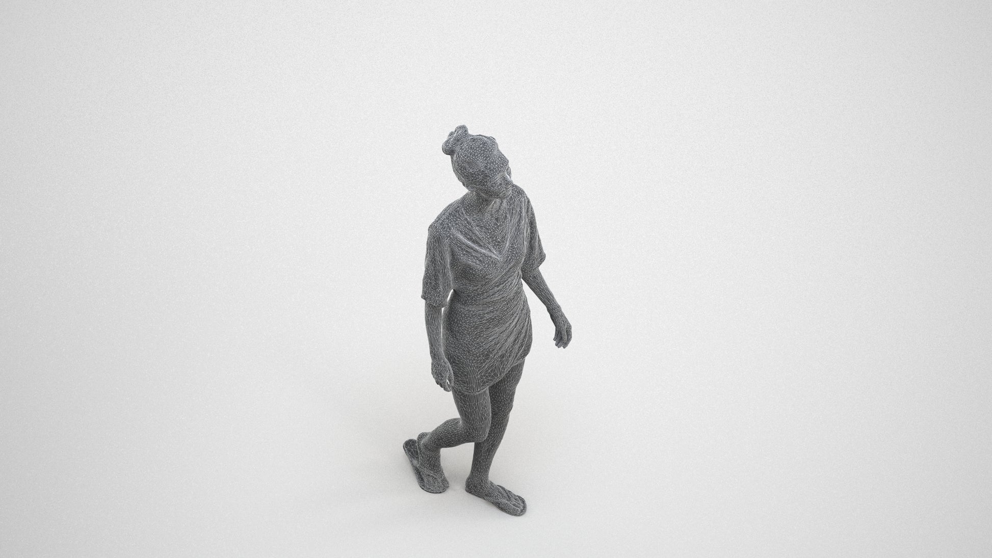 realistic 3D people woman casual walking, render-ready for V-Ray and Corona, FBX OBJ, wireframe three-quarter view