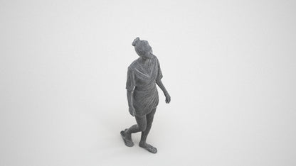 realistic 3D people woman casual walking, render-ready for V-Ray and Corona, FBX OBJ, wireframe three-quarter view