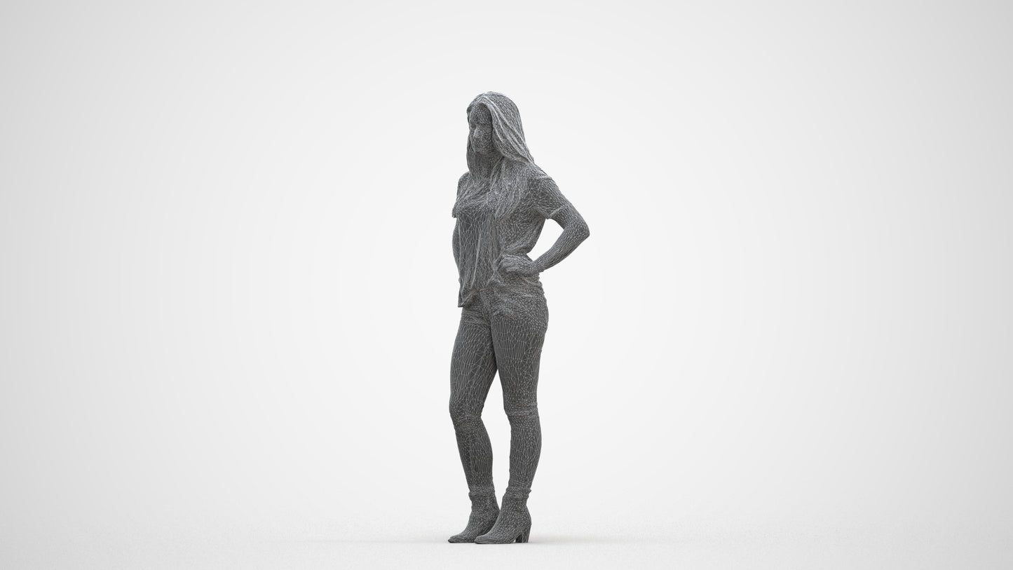 realistic 3D human woman casual standing, archviz people FBX OBJ for Blender, three-quarter front view render