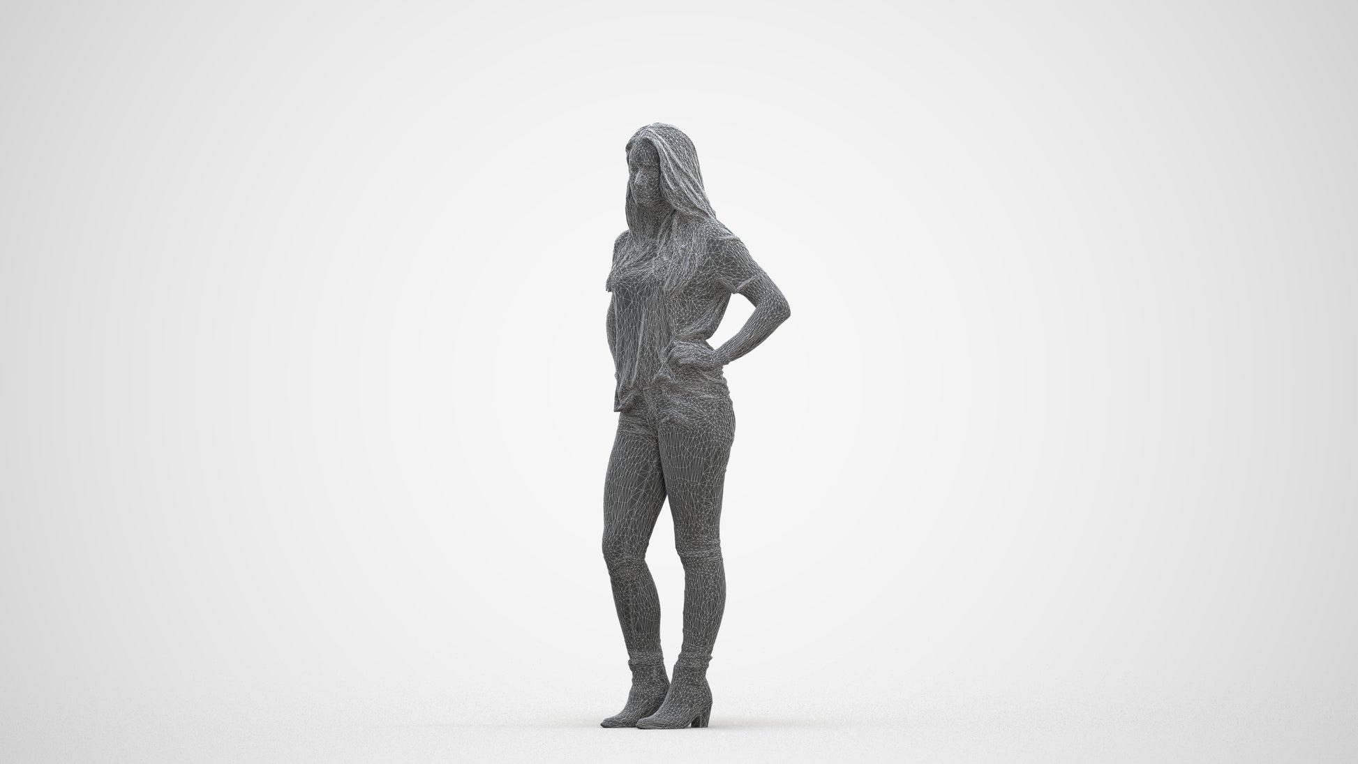 realistic 3D human woman casual standing, archviz people FBX OBJ for Blender, three-quarter front view render