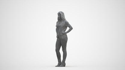realistic 3D human woman casual standing, archviz people FBX OBJ for Blender, three-quarter front view render