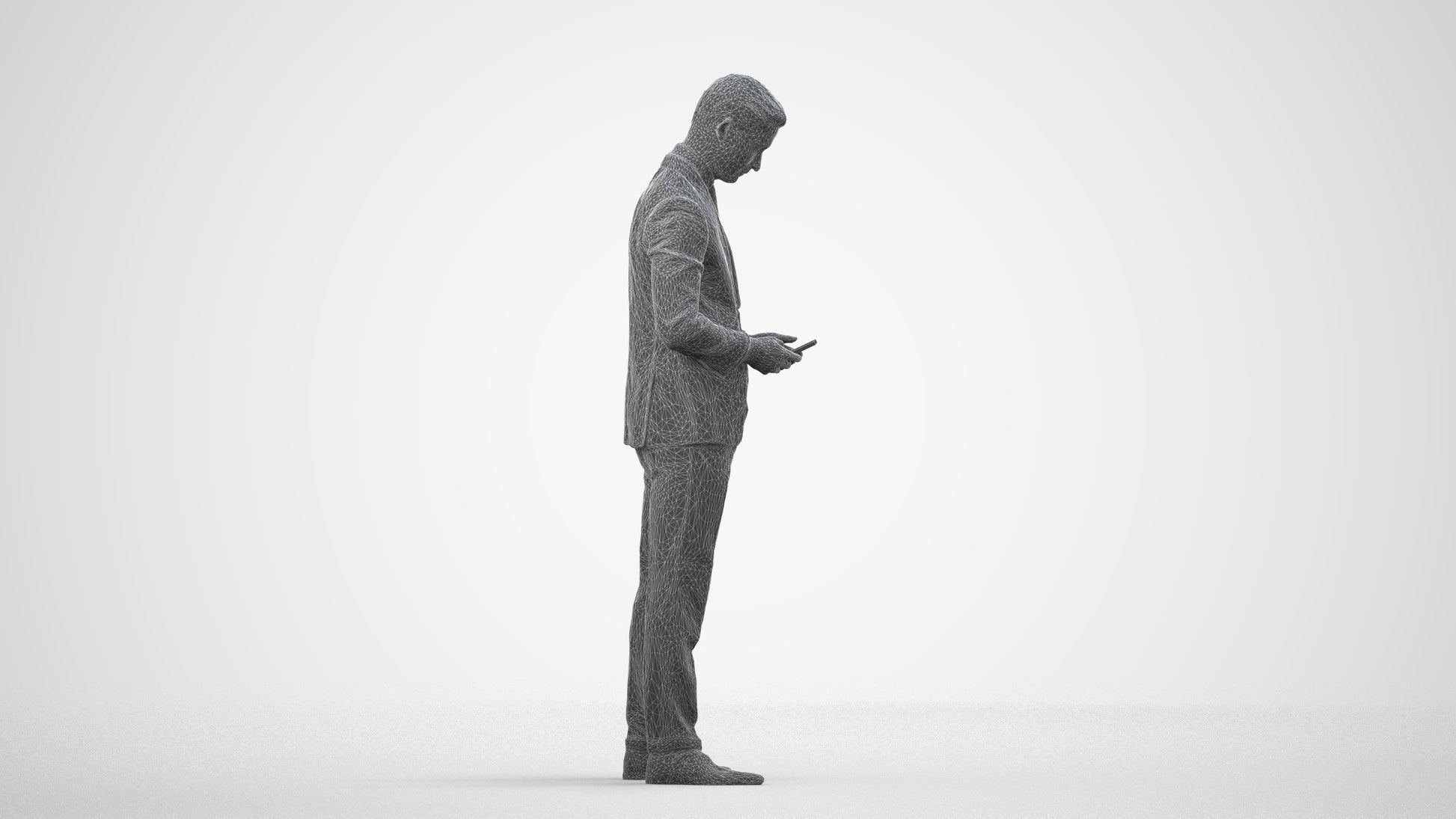 scanned 3D man business, photogrammetry people for Enscape and V-Ray, wireframe side view