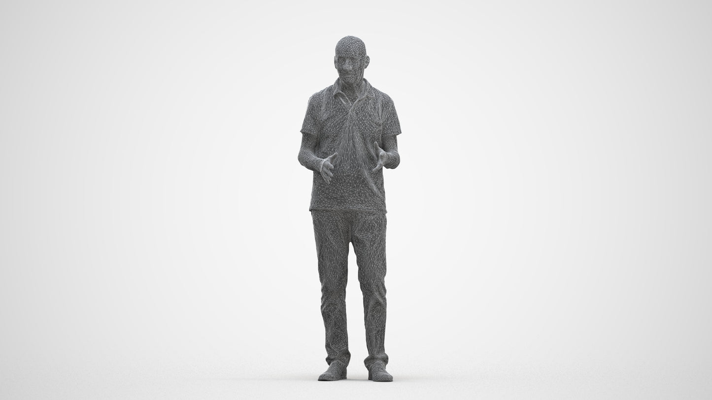 scanned 3D senior man casual standing, photogrammetry people for Enscape and V-Ray, three-quarter front view render