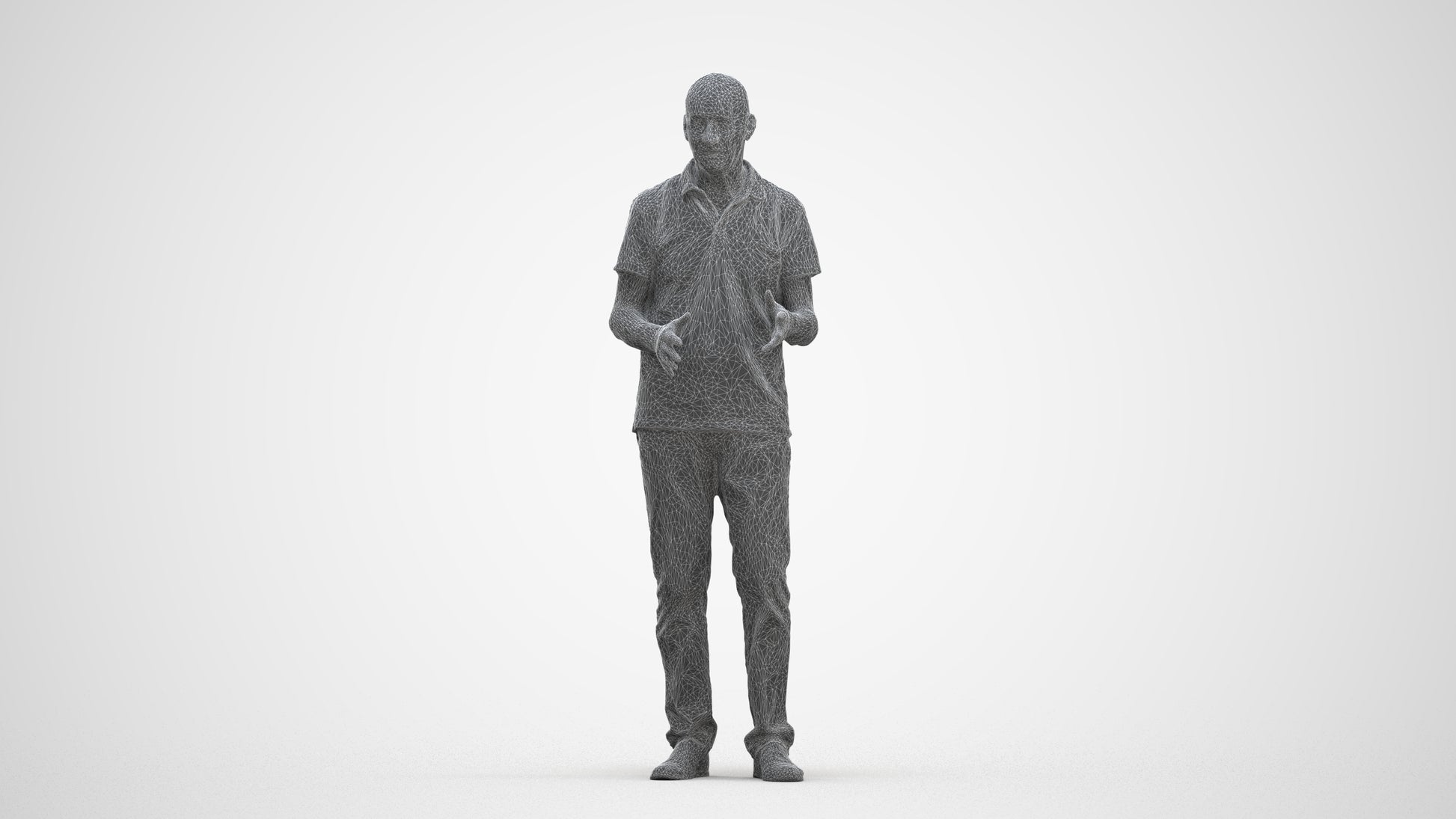 scanned 3D senior man casual standing, photogrammetry people for Enscape and V-Ray, three-quarter front view render