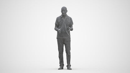 scanned 3D senior man casual standing, photogrammetry people for Enscape and V-Ray, three-quarter front view render