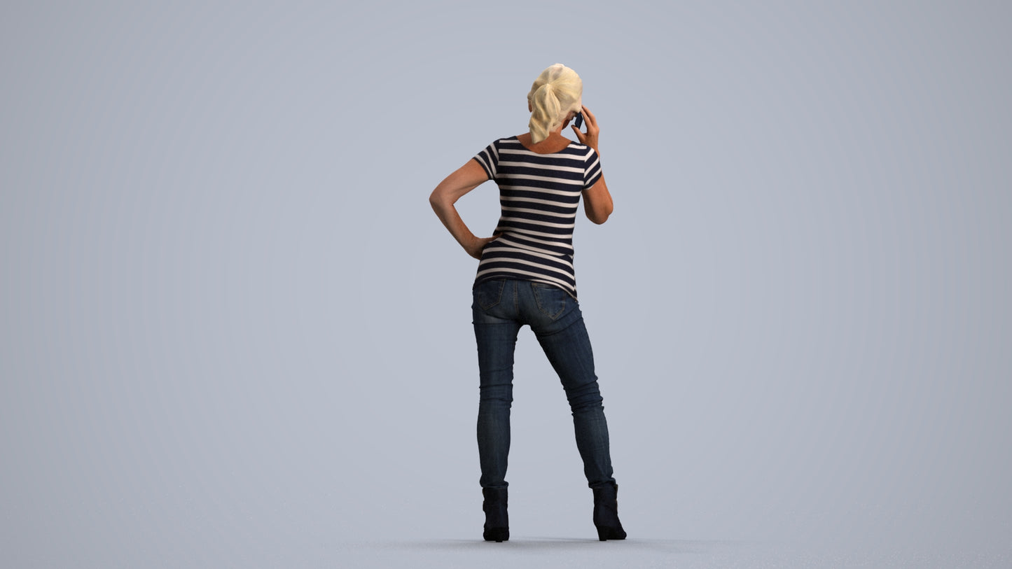 realistic 3D human senior woman casual standing, archviz people FBX OBJ for Blender, front view render
