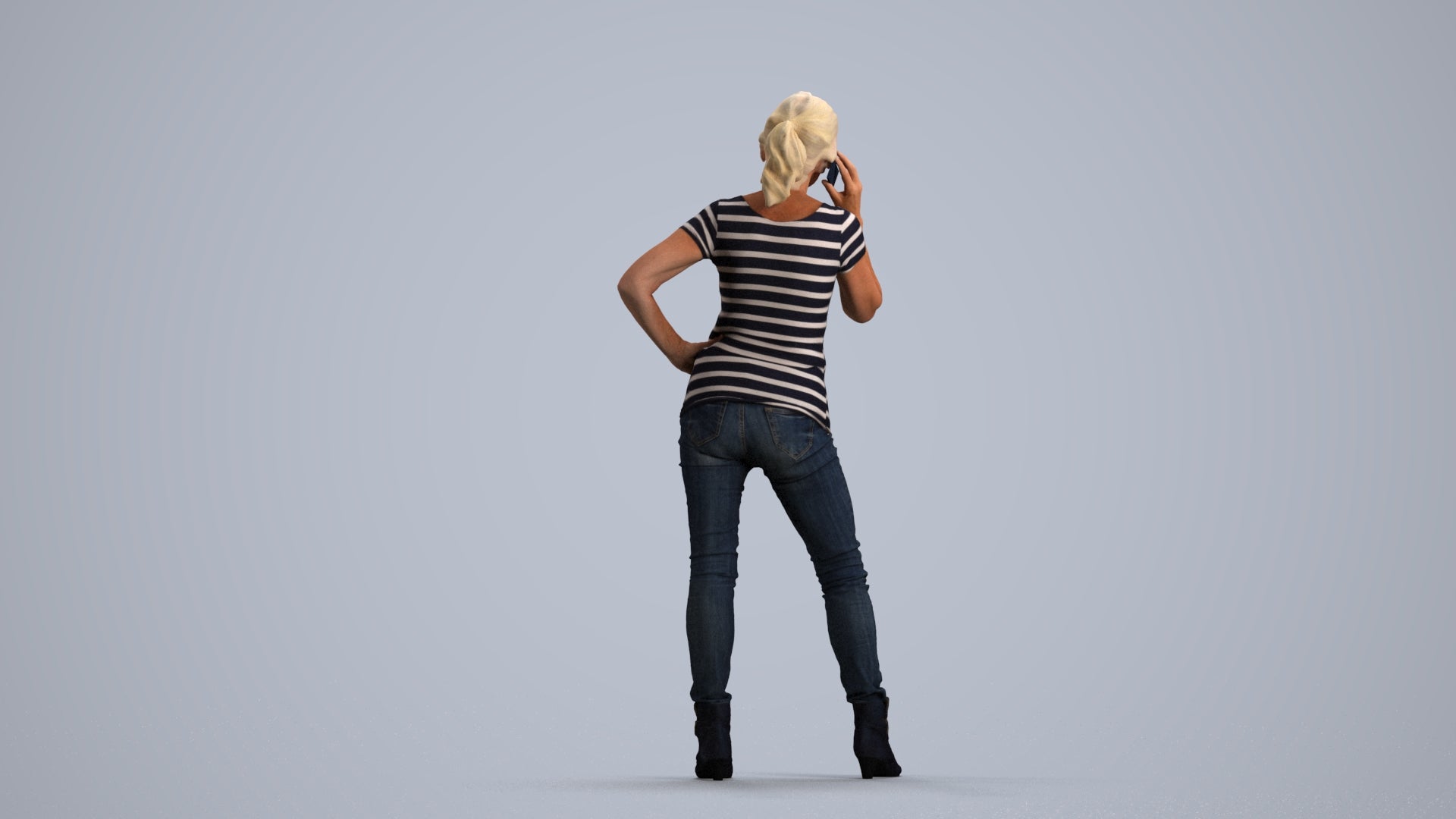realistic 3D human senior woman casual standing, archviz people FBX OBJ for Blender, front view render