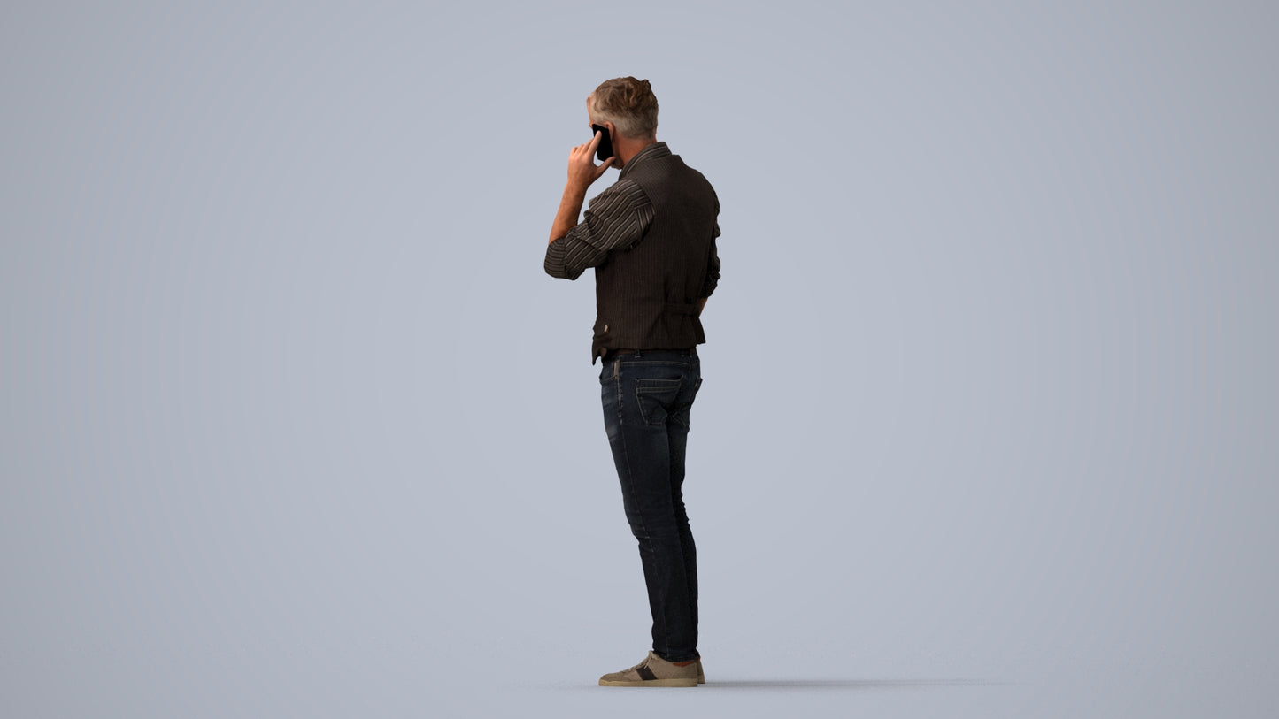 3D human model man casual standing, photogrammetry scanned person for archviz, three-quarter view render