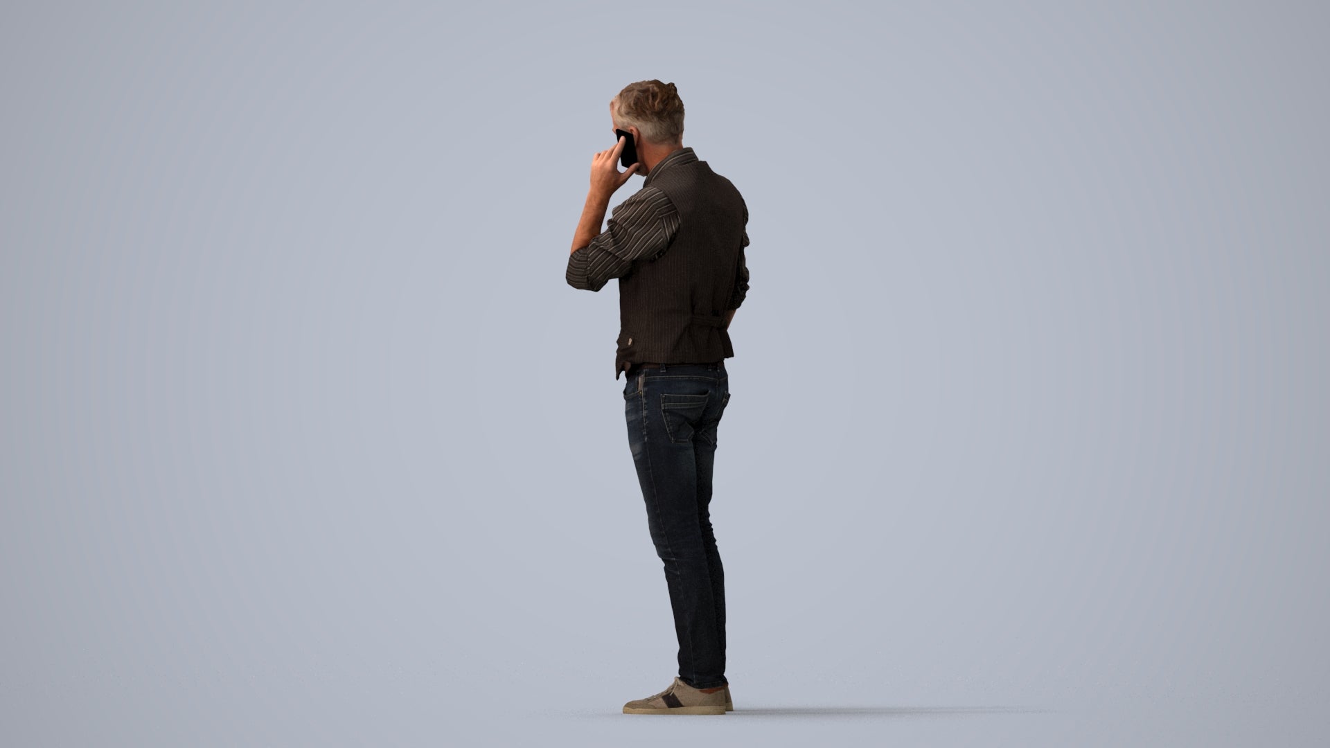 3D human model man casual standing, photogrammetry scanned person for archviz, three-quarter view render