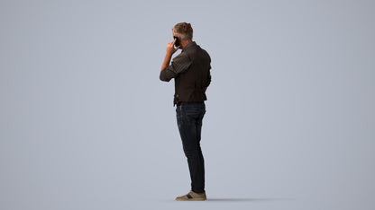 3D human model man casual standing, photogrammetry scanned person for archviz, three-quarter view render