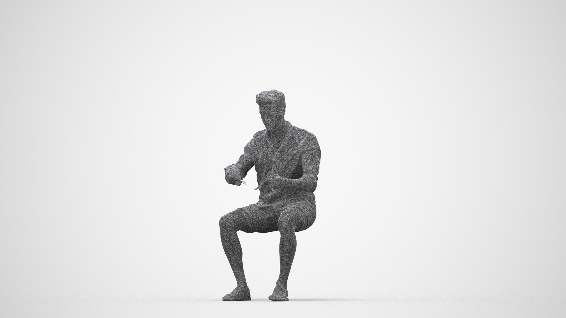 scanned 3D man casual sitting, photogrammetry people for Enscape and V-Ray, wireframe back view