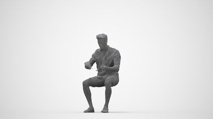 scanned 3D man casual sitting, photogrammetry people for Enscape and V-Ray, wireframe back view