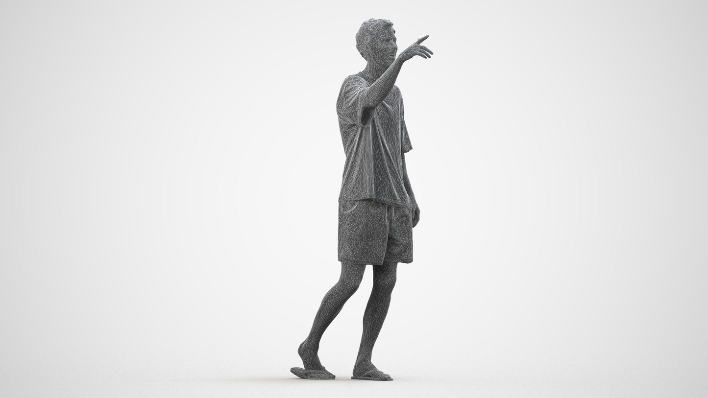 scanned 3D man casual walking, photogrammetry people for Enscape and V-Ray, wireframe side view