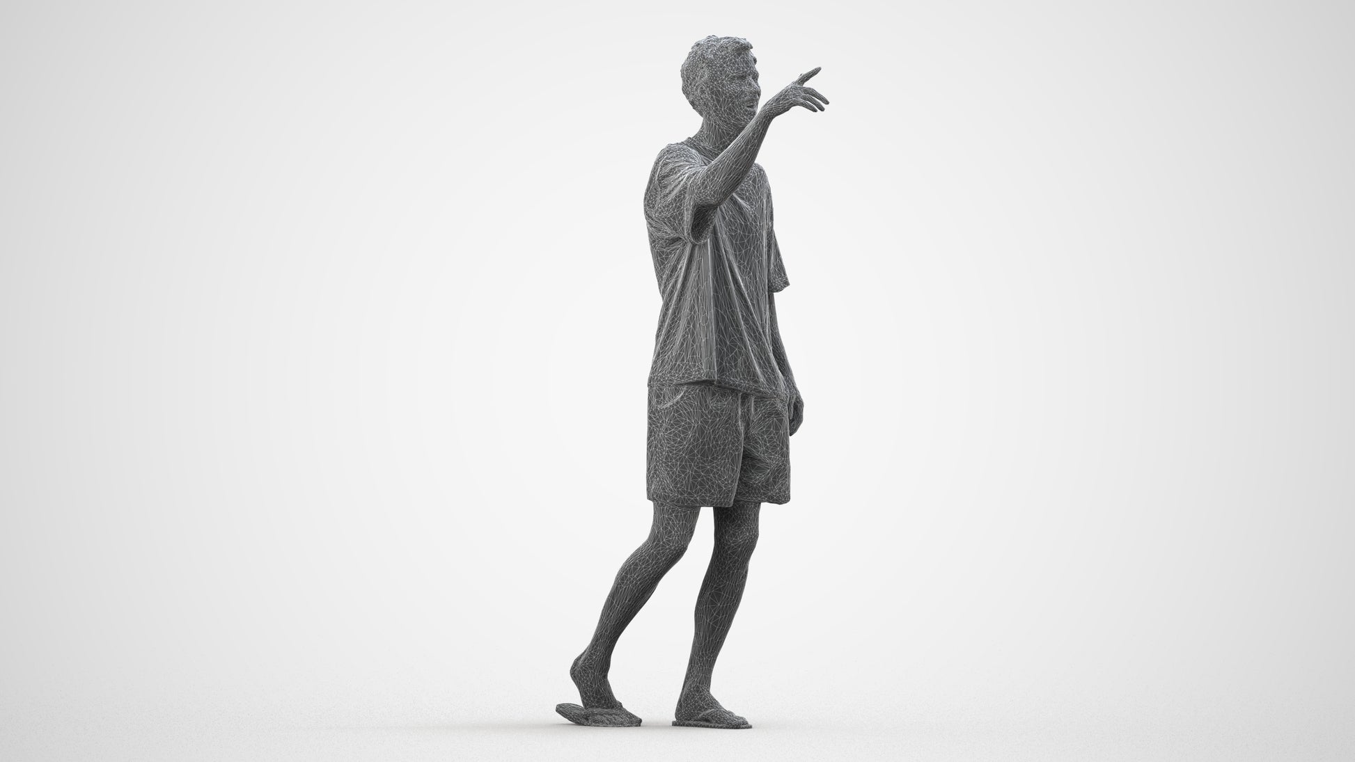 scanned 3D man casual walking, photogrammetry people for Enscape and V-Ray, wireframe side view