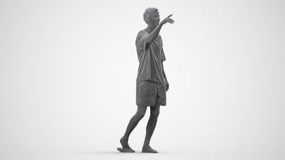 scanned 3D man casual walking, photogrammetry people for Enscape and V-Ray, wireframe side view