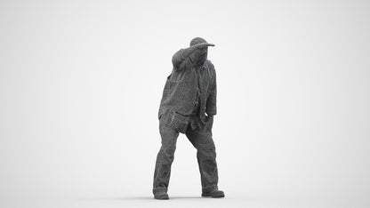 realistic 3D senior man standing, scanned archviz people for Blender and 3ds Max, wireframe side view