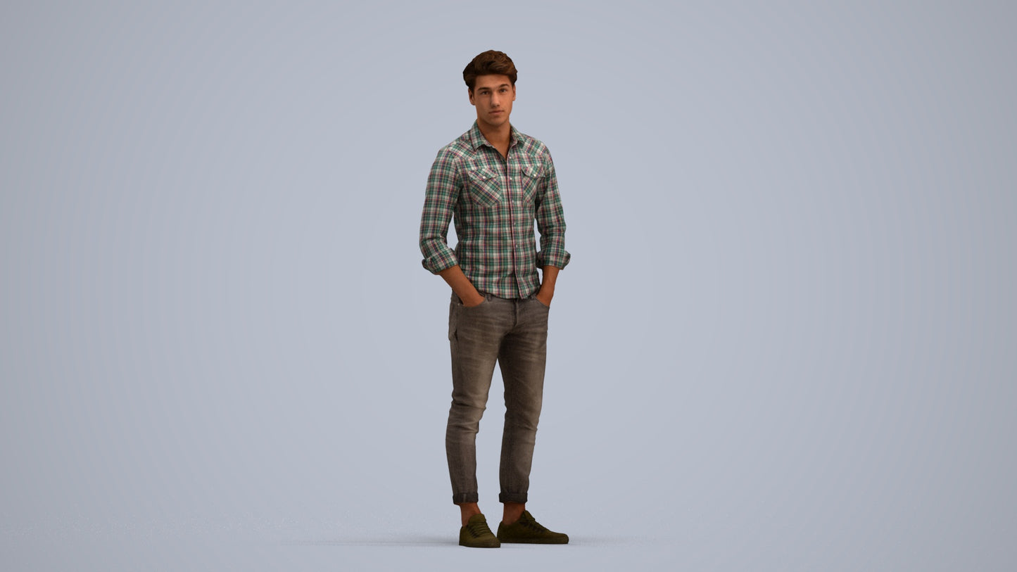 3D scanned man mix casual, photorealistic archviz people for Enscape and SketchUp, standing pose render