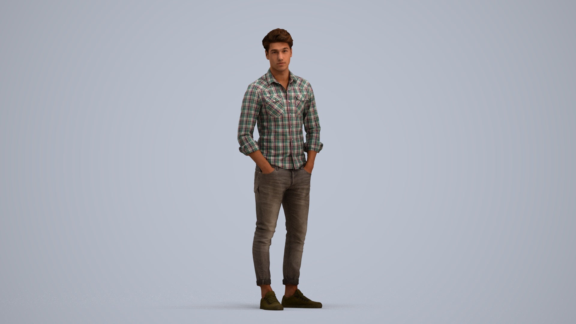 3D scanned man mix casual, photorealistic archviz people for Enscape and SketchUp, standing pose render