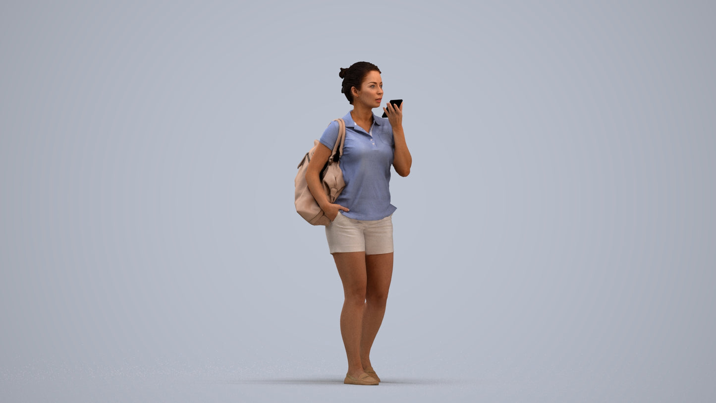 scanned 3D woman casual walking, photogrammetry people for Enscape and V-Ray, standing pose render